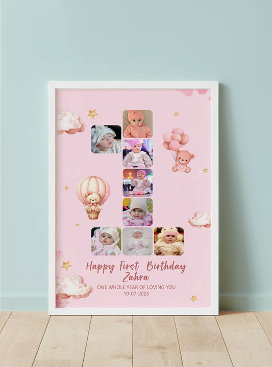Customize First Birthday Frame Pink