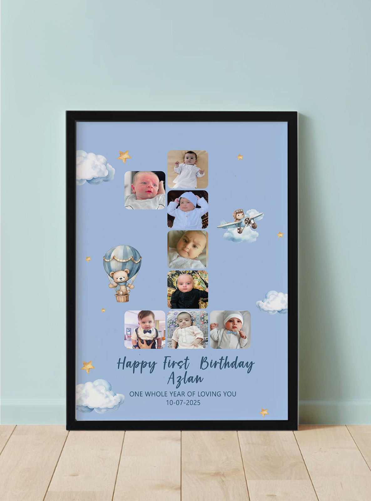 Customize First Birthday Frame Blue