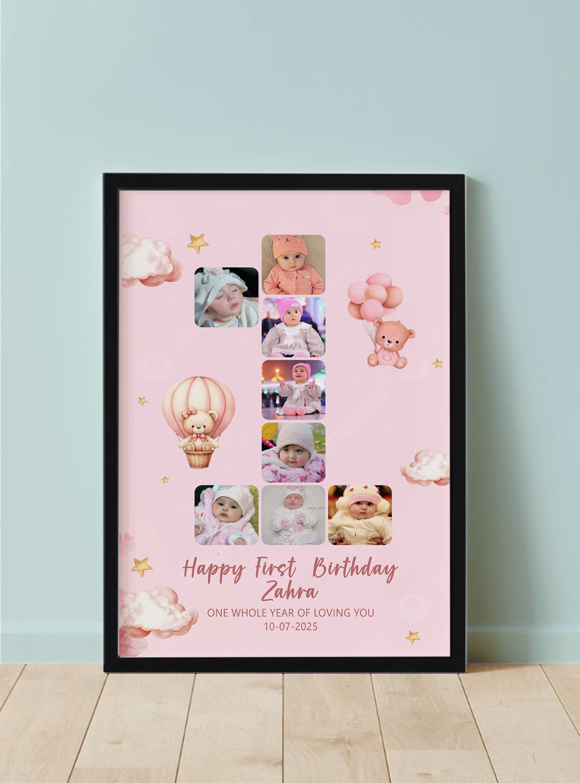 Customize First Birthday Frame Pink