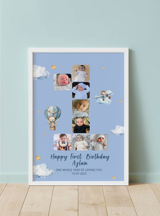Customize First Birthday Frame Blue